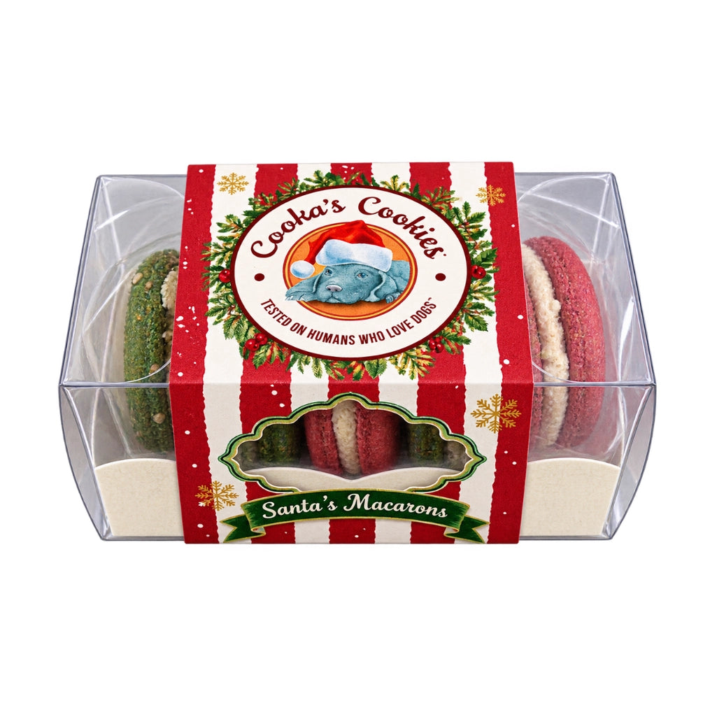 Cooka’s Cookies Santa’s Macarons kerstdoosje met vier hondenmacarons