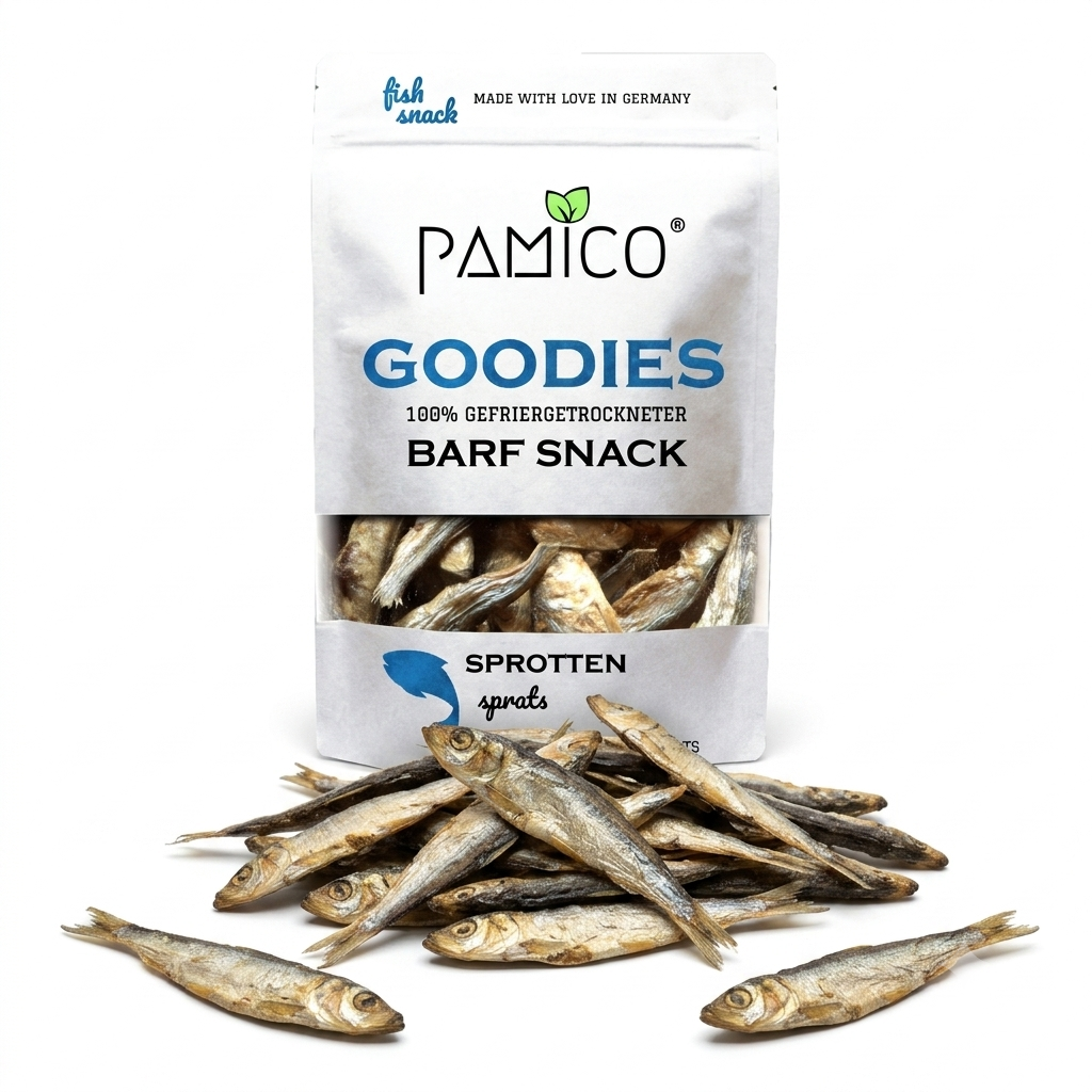Pamico BARF Snack gevriesdroogde sprot 50 gram – natuurlijke vissnack voor honden en katten