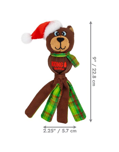 KONG Holiday Wubba Beer Small met maataanduiding van 22,8 cm lang en 5,7 cm breed