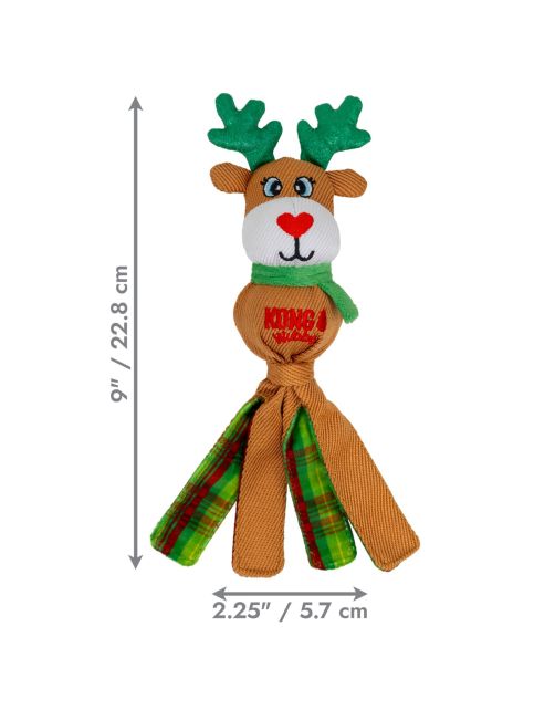 KONG Holiday Wubba Rendier Small met maataanduiding van 22,8 cm lang en 5,7 cm breed