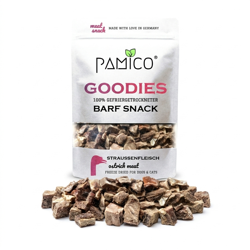 PAMICO gevriesdroogd struisvogelvlees 50 gram – productfoto