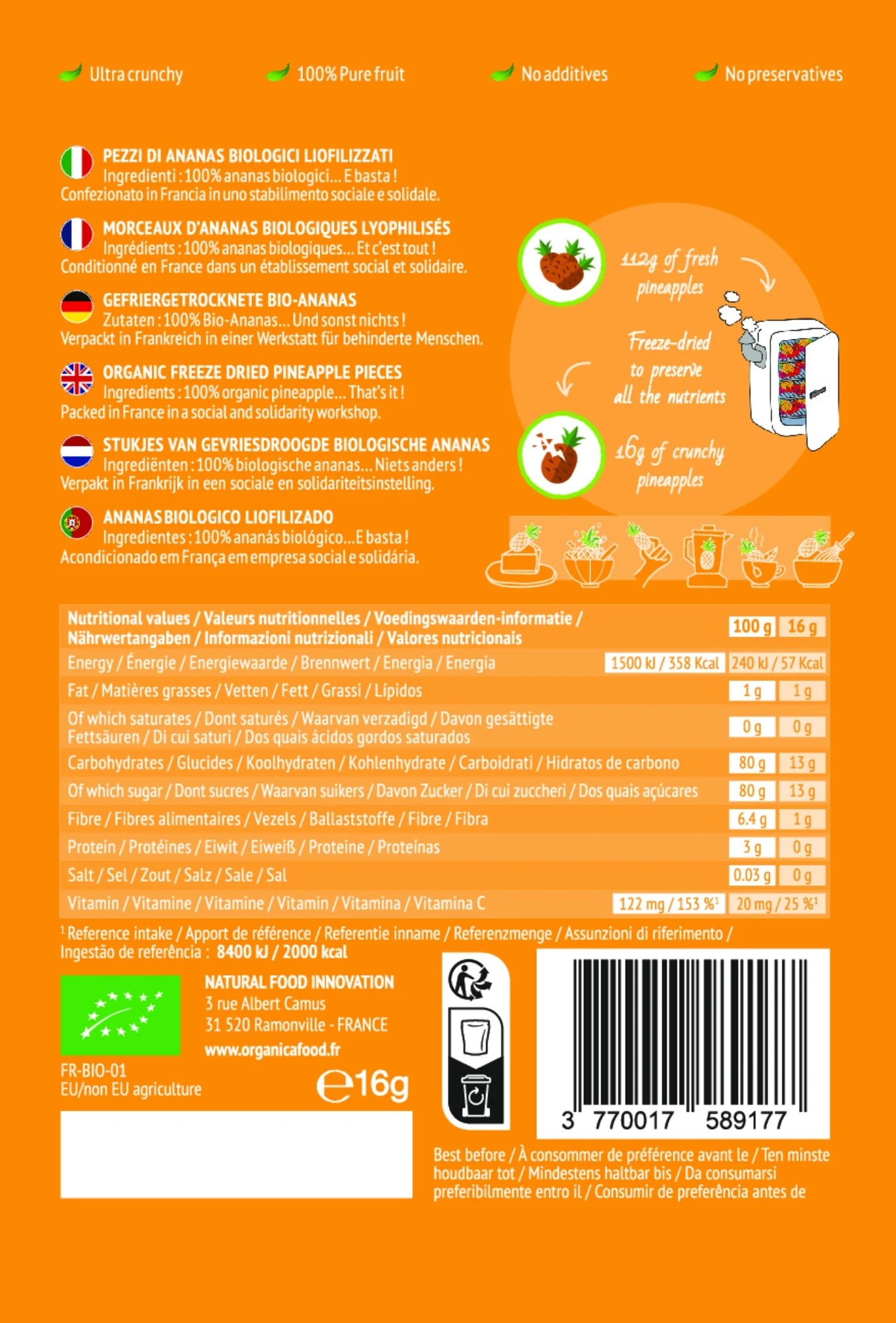 Organica freeze-dried fruit - Pineapple (16gr)