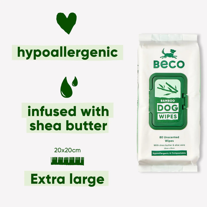 Beco dog wipes - voor modderige pootjes, buikjes en billen - geurloos - 80 doekjes