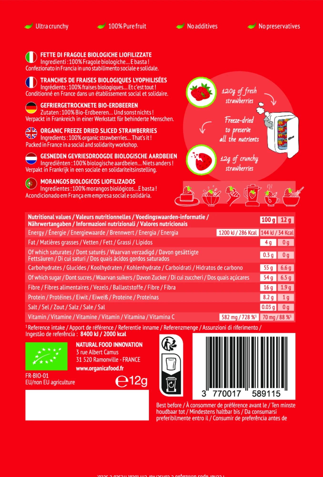 Organica freeze-dried fruit - Strawberry (12gr)