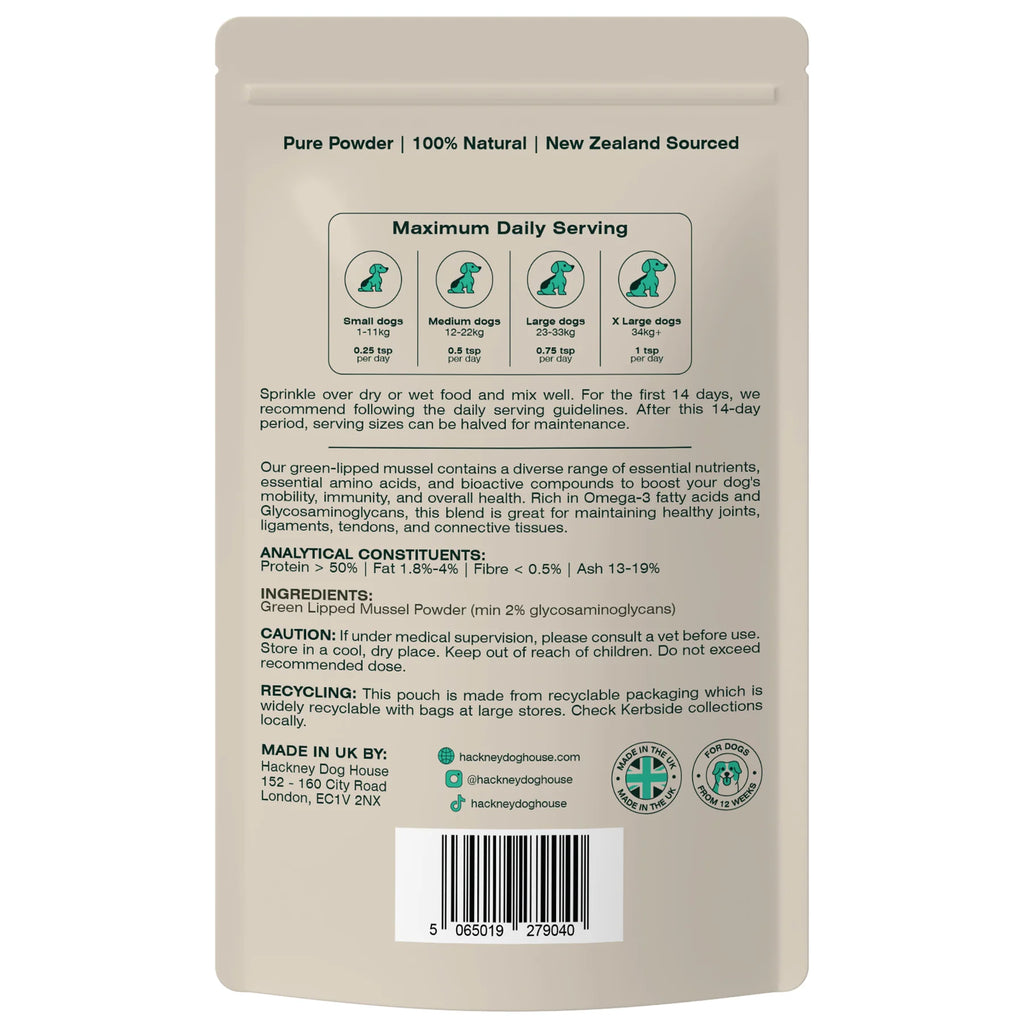 Hackney Dog House Green lipped mussel (100gr) - ondersteuning voor gewrichten