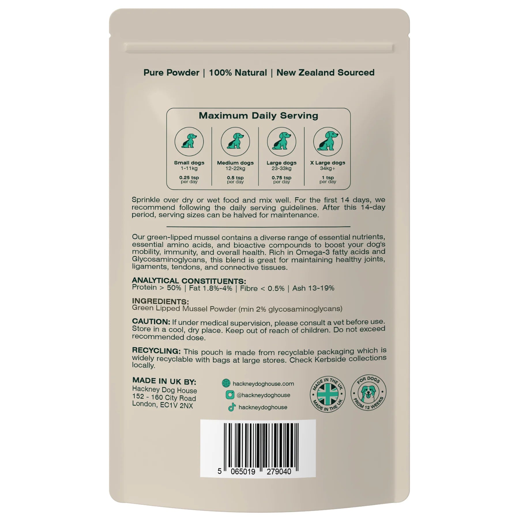 Hackney Dog House Green lipped mussel (100gr) - ondersteuning voor gewrichten