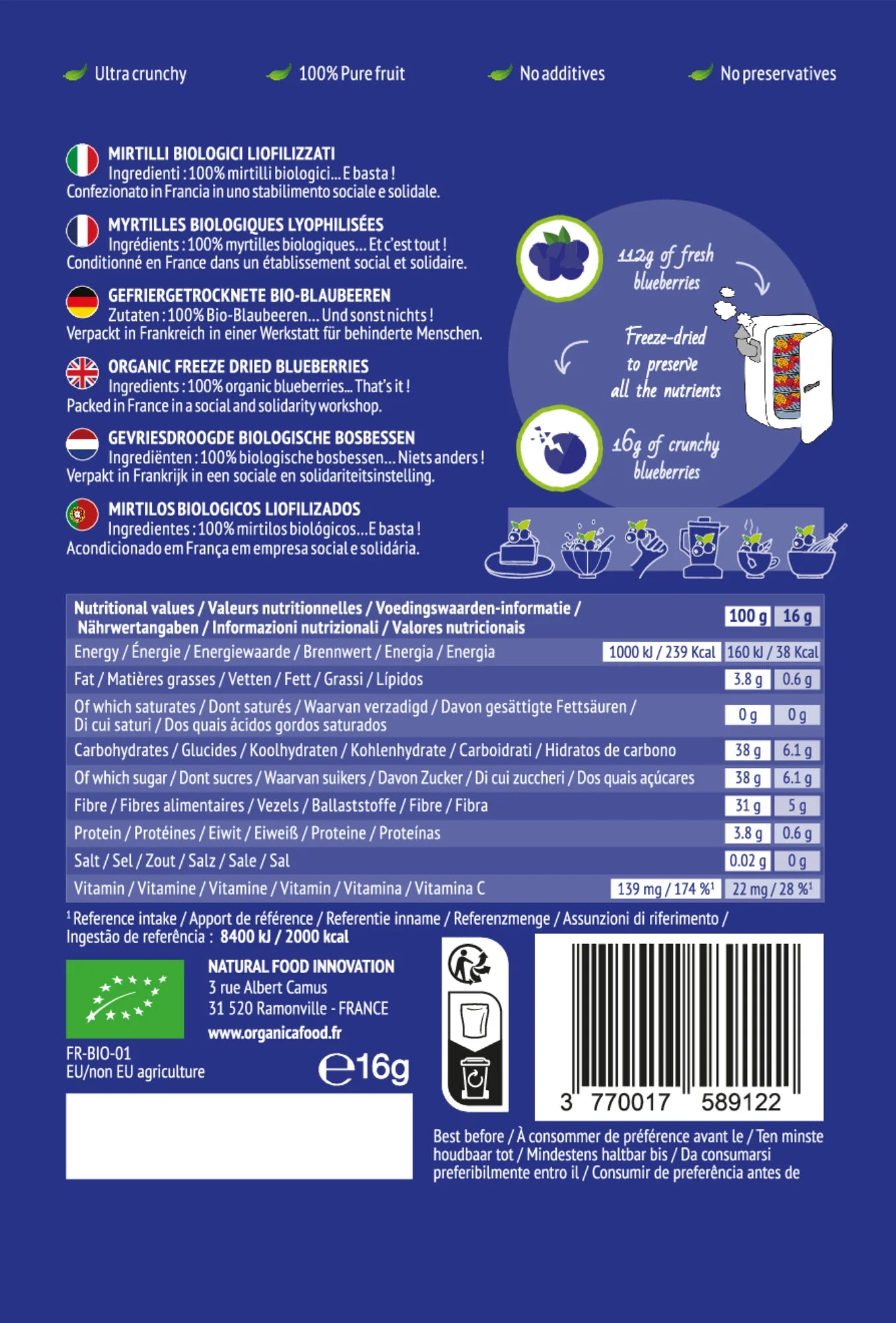 Organica freeze-dried fruit - Blueberries (16gr)
