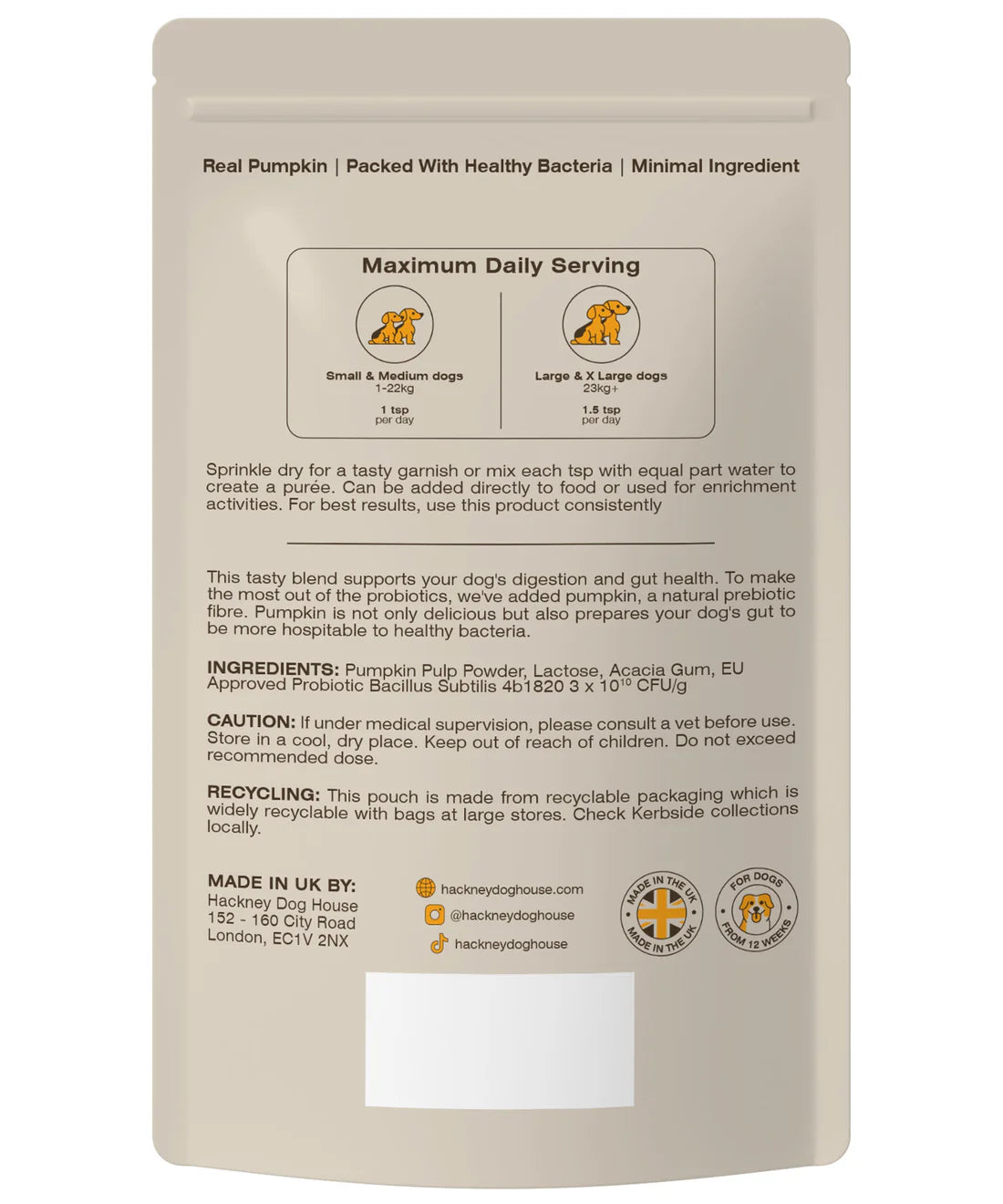 Hackney Dog House Pumpkin & Probiotics