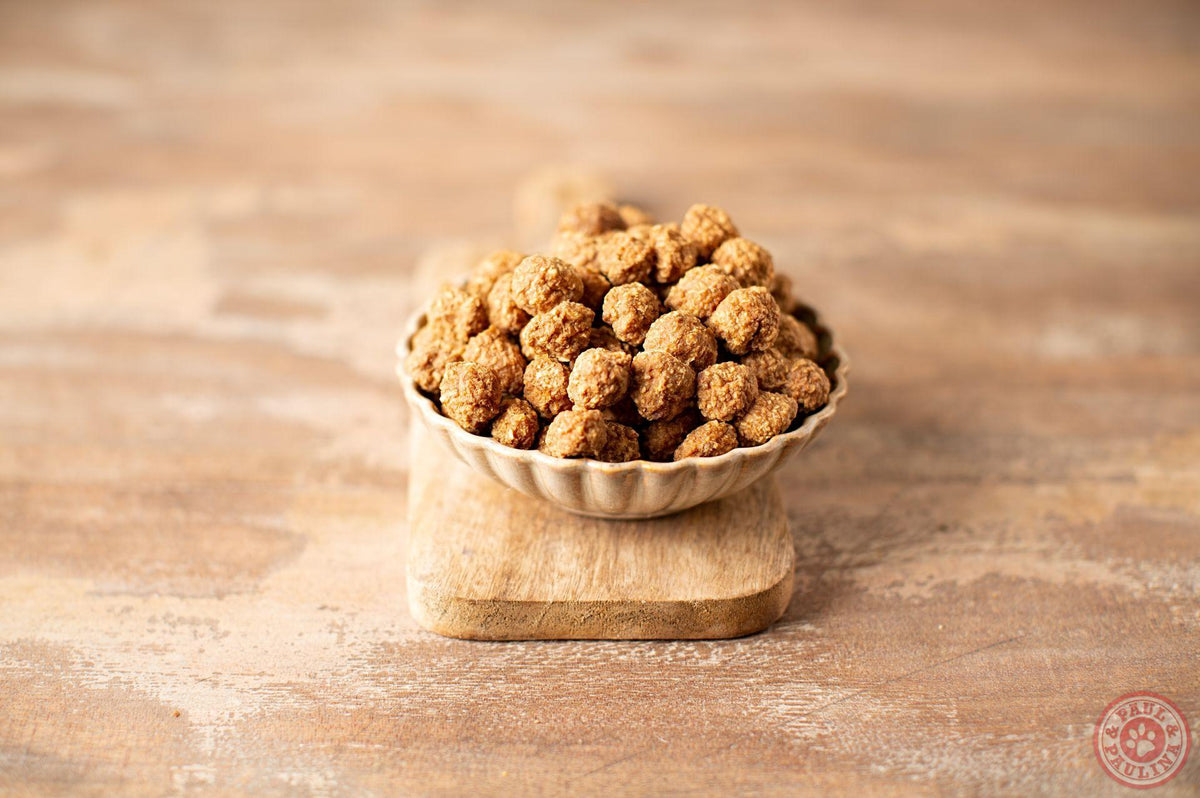 Paul & Paulina Crunchy Balls Paard 250 gram – verpakking krokante hondensnacks van 100% paard