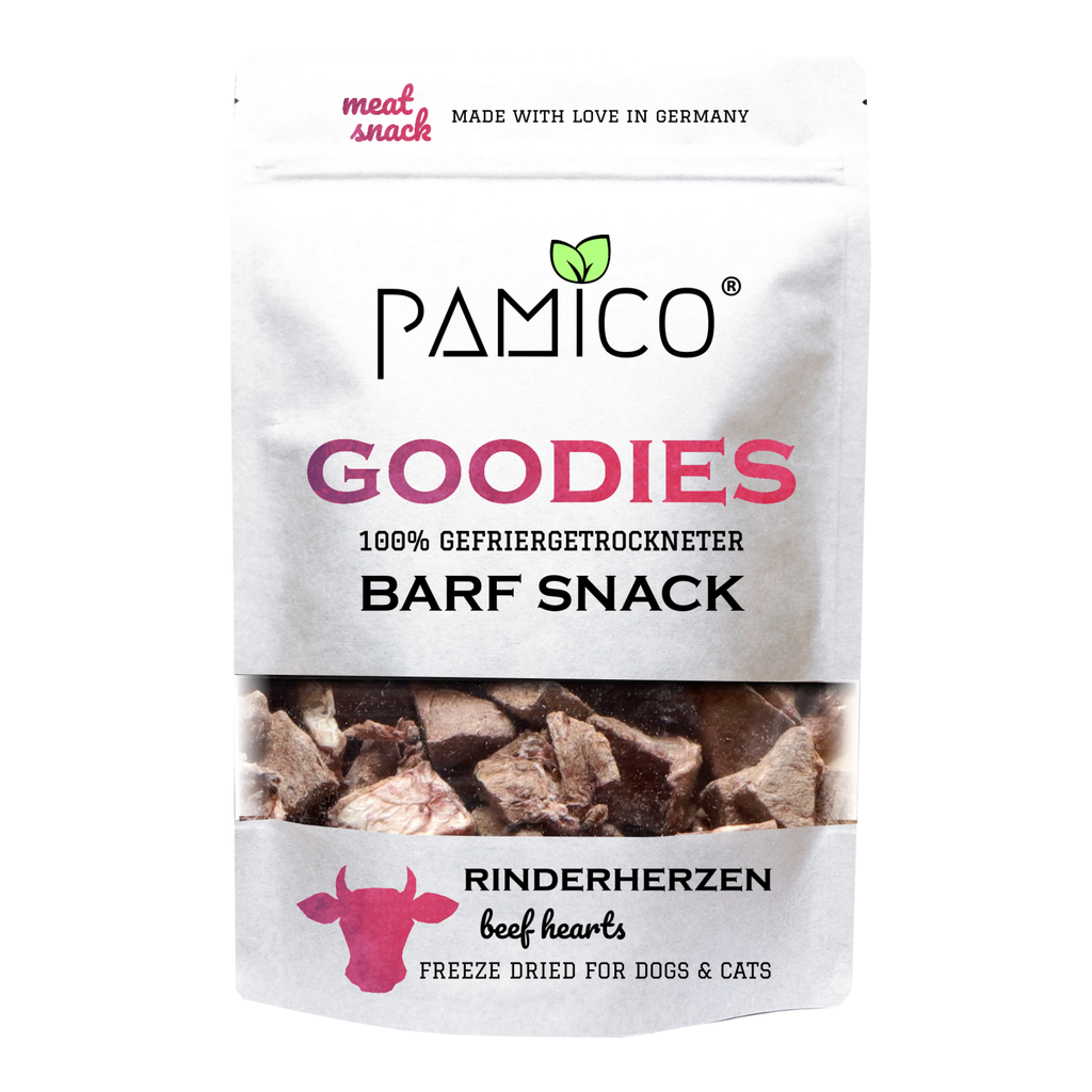 Pamico BARF Snack gevriesdroogd runderhart – 50 gram, gemaakt van 100% runderhart