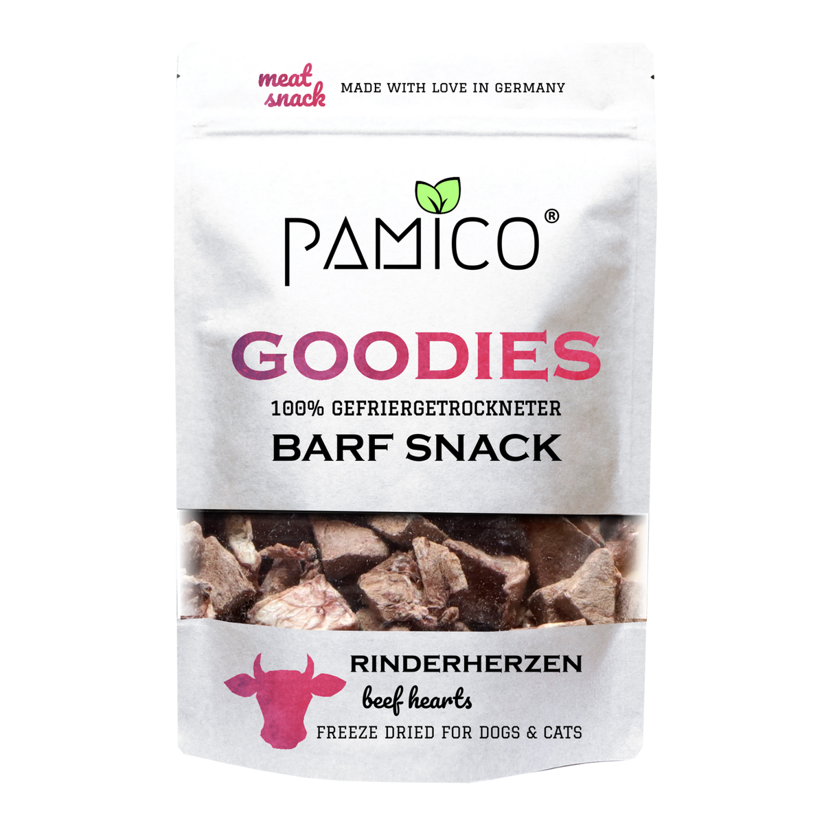Pamico BARF Snack gevriesdroogd runderhart – 50 gram, gemaakt van 100% runderhart