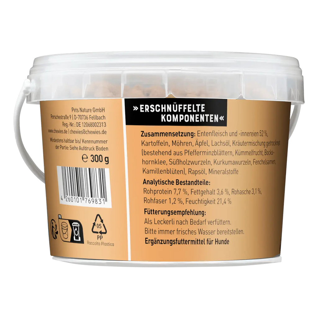 Chewies Training Bites Eend 300 gram – ingrediënten en analytische bestanddelen