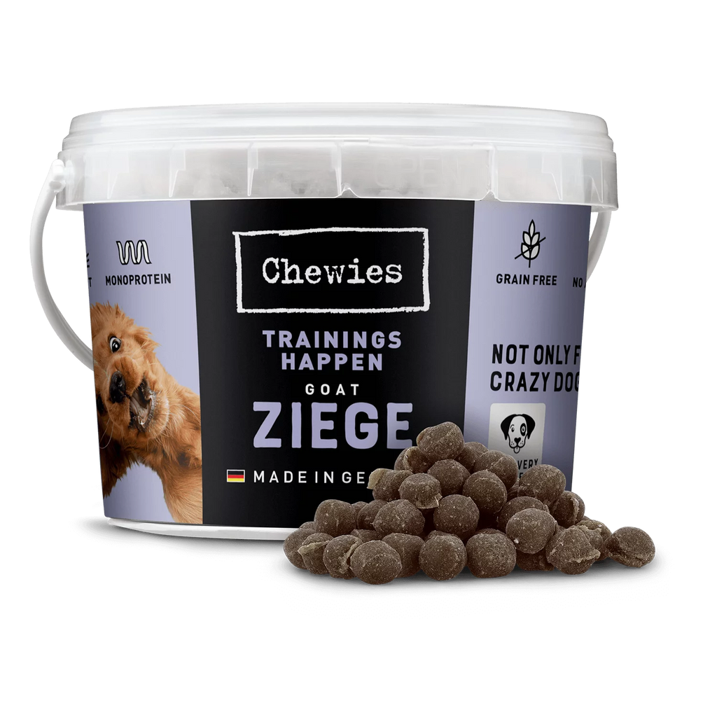 Chewies Training Bites Geit 300 gram – verpakking met trainingshapjes