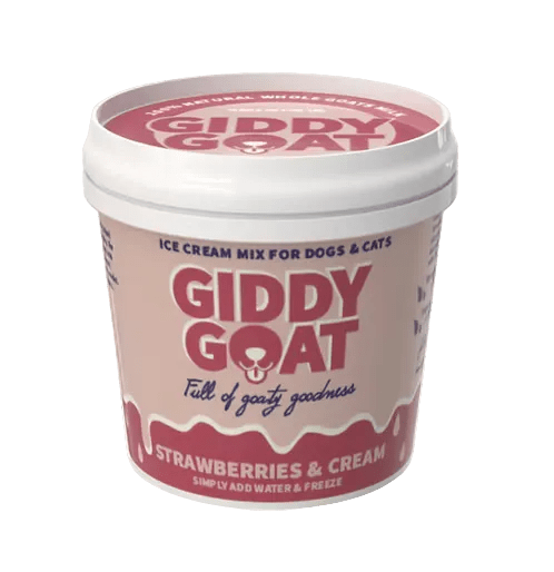 Giddy Goat - Ice Cream mix - hondenijs op basis van geitenmelk - Strawberries and Cream (100gr, genoeg voor 300ml ijs) - Shop with Marley's