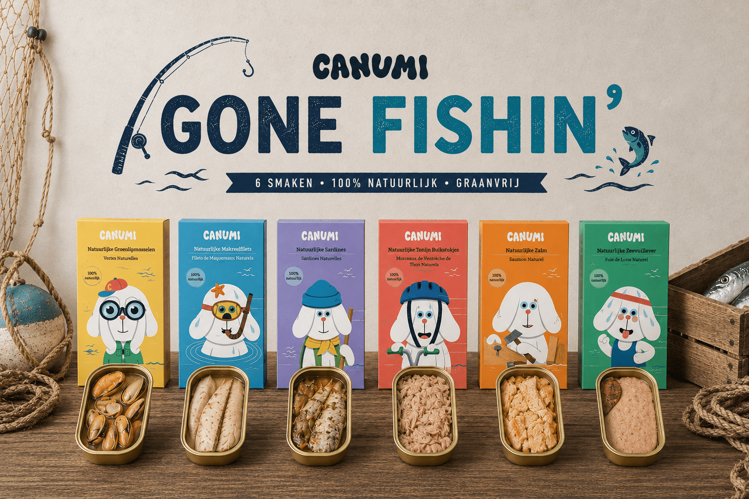 Gone Fishin' bundel - Canumi Proefpakket - 6x natuurlijke vis in blik voor honden - Shop with Marley's