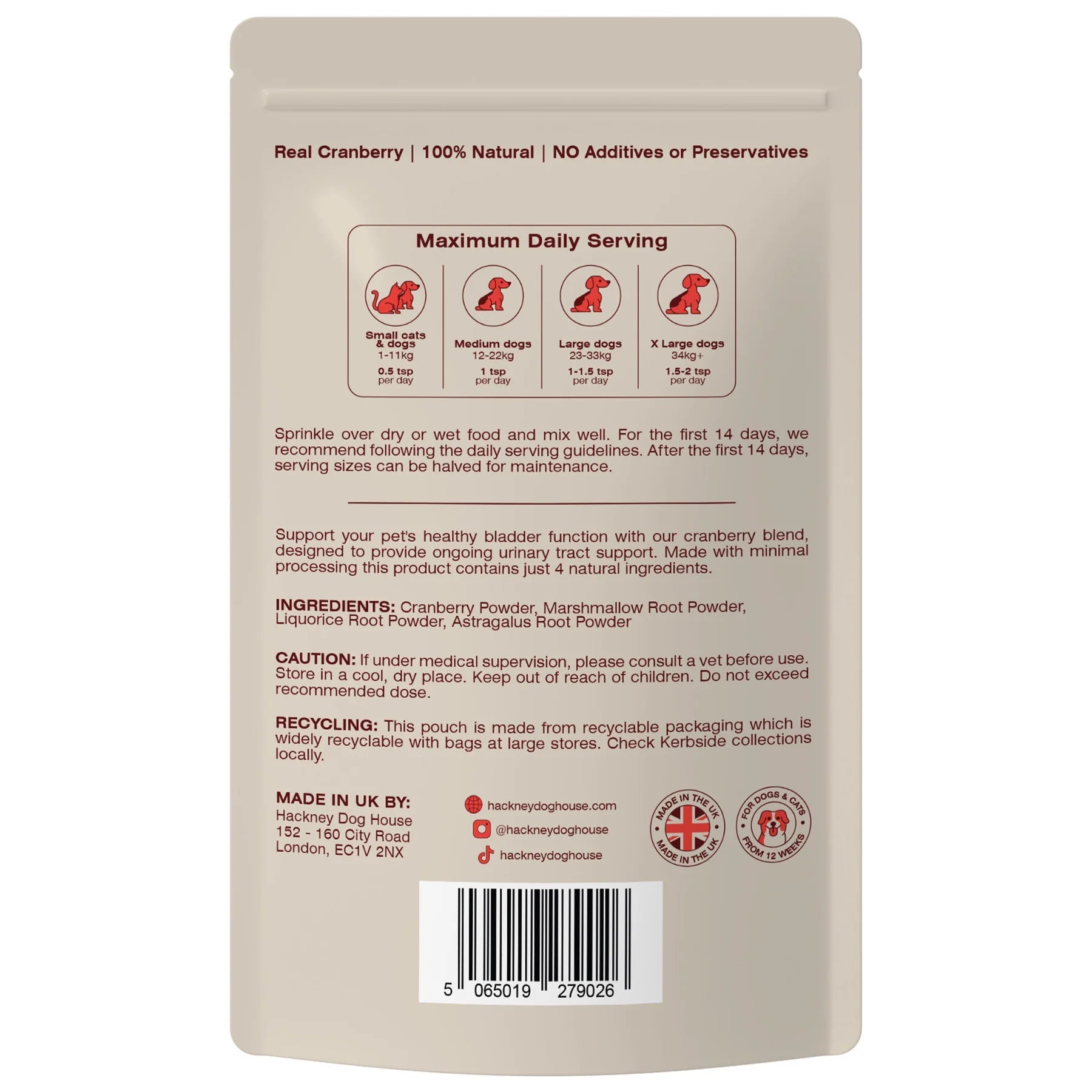 Hackney Dog House Urinary Cranberry Topper (100gr) - ondersteuning voor de blaas - Shop with Marley's