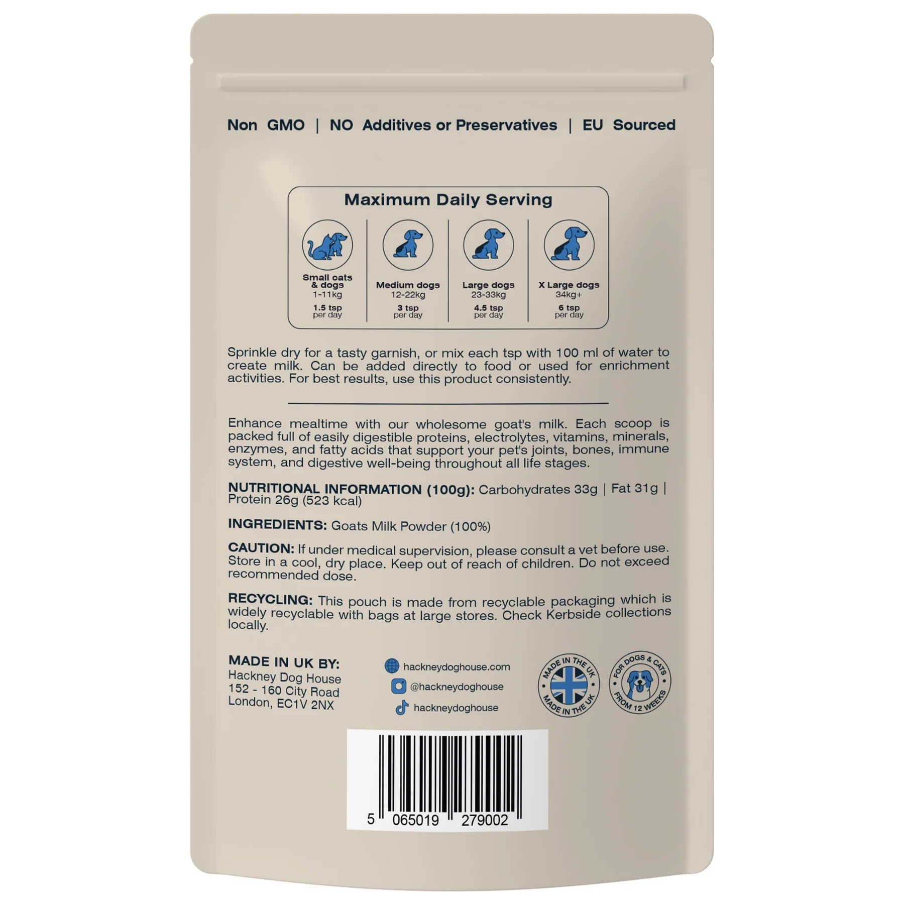 Hackney Dog House Whole Goats Milk - geitenmelkpoeder - Shop with Marley's