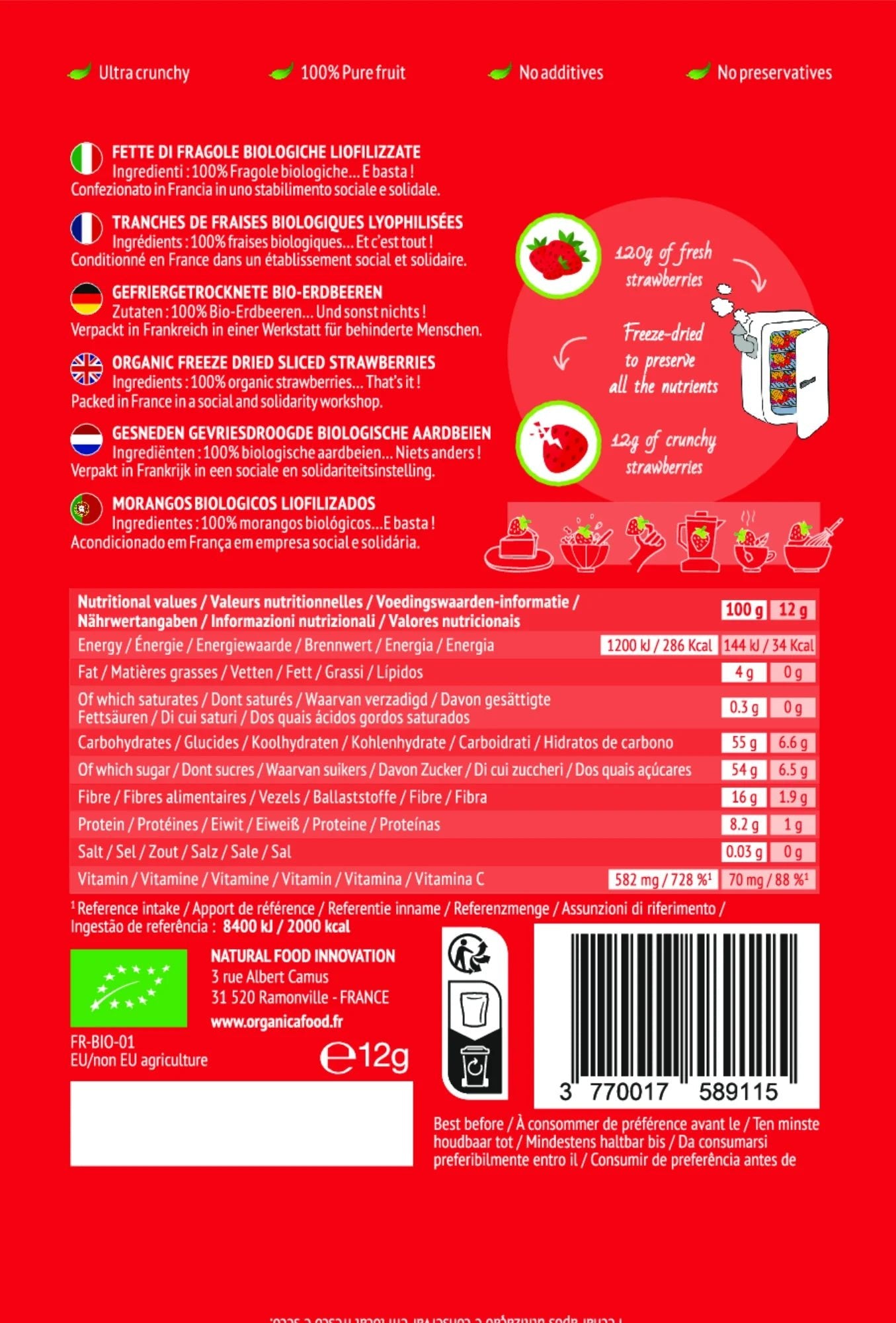 Organica gevriesdroogd fruit - Aardbei (12gr) - Shop with Marley's