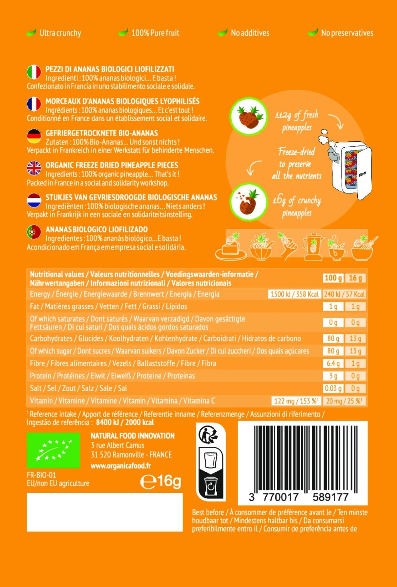 Organica gevriesdroogd fruit - Ananas (16gr) - Shop with Marley's