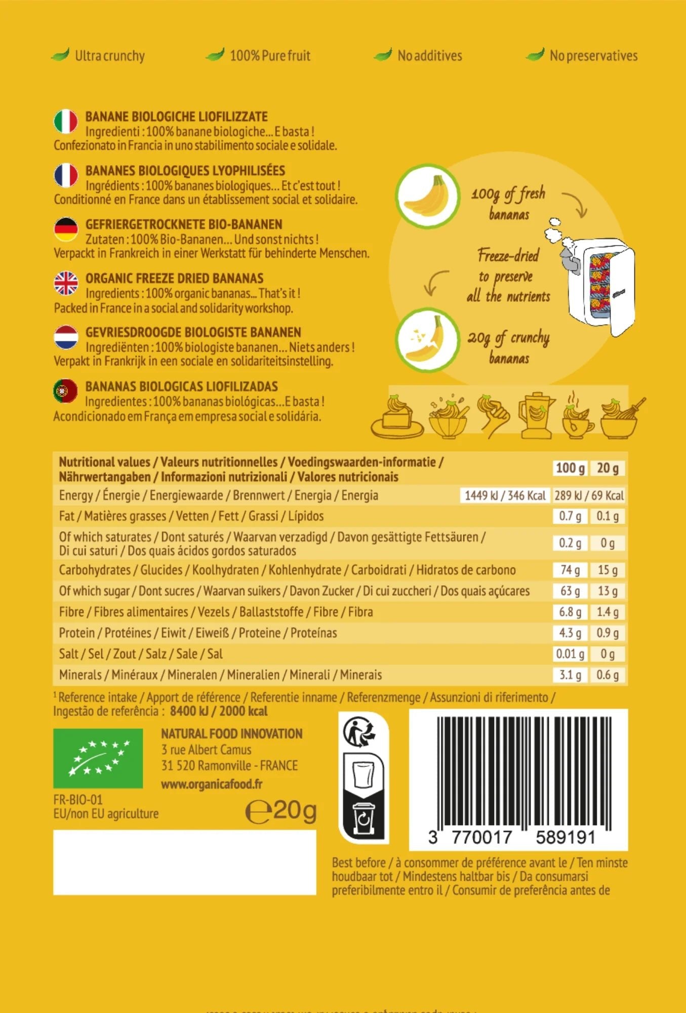 Organica gevriesdroogd fruit - Banaan (20gr) - Shop with Marley's