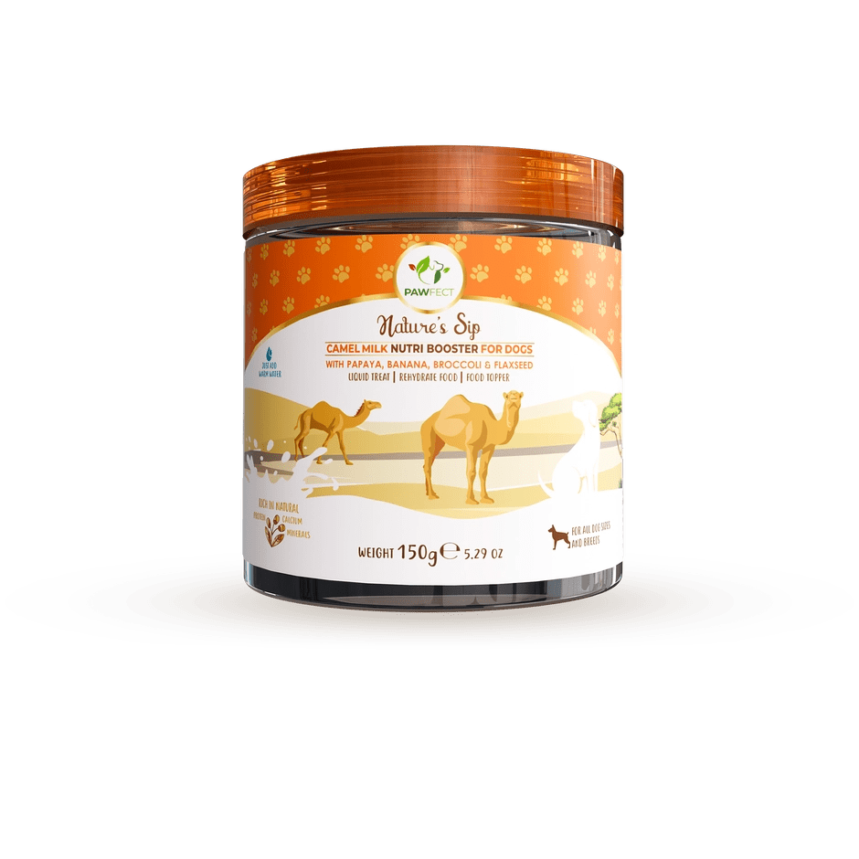 Pawfect Nature's Sip Kamelenmelkpoeder met papaya, banaan, broccoli & lijnzaad (150gr) - Shop with Marley's