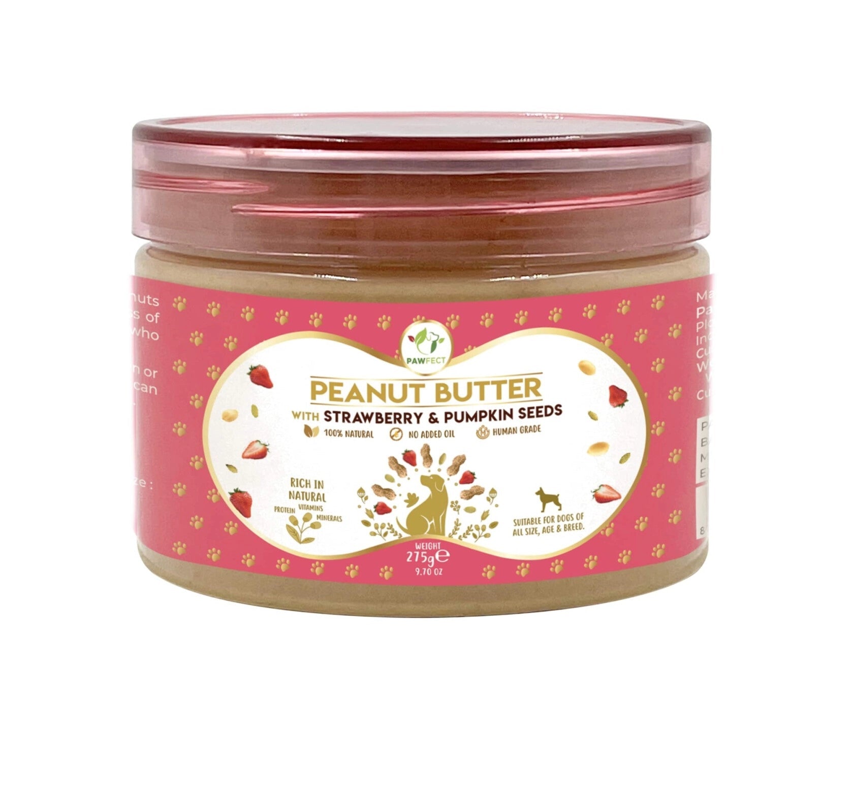 Pawfect Pindakaas Aardbeien & Pompoenpitten (275gram) - Shop with Marley's
