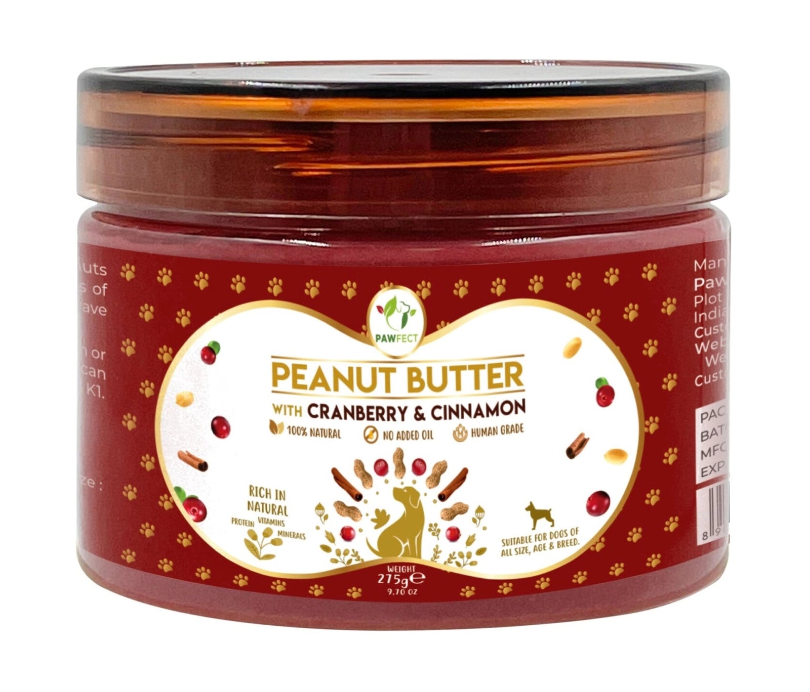 Pawfect Pindakaas Cranberry & Kaneel (275gram) - Shop with Marley's