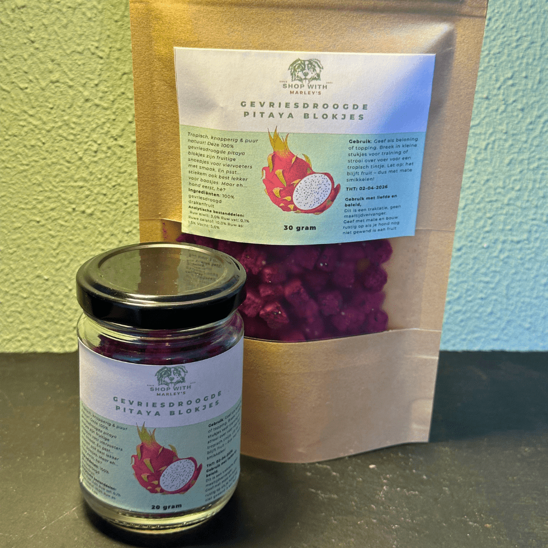 Shop with Marley's topper gevriesdroogde pitaya (drakenfruit) blokjes - Shop with Marley's