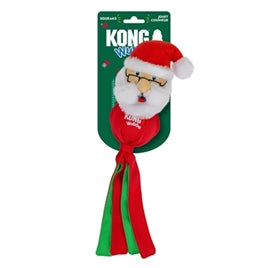 KONG Holiday Wubba Kerstman met witte baard en rode kerstmuts op de originele groene KONG-verpakking