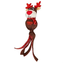 KONG Holiday Wubba Rendier Large met lange, uitgespreide bruine en rood geruite slierten