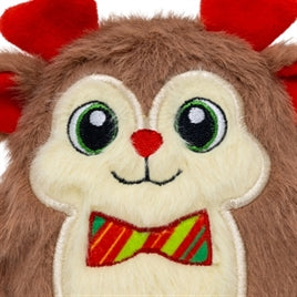 Detail van het rendiergezicht en de vlinderstrik van KONG Holiday Snuzzles