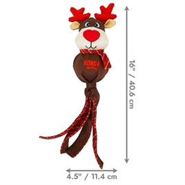 KONG Holiday Wubba Rendier met maataanduiding van 40,6 cm lang en 11,4 cm breed op de afbeelding