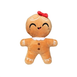 FuzzYard Doughlila pluche peperkoekvrouw met rode strik, glimlach en witte versieringen