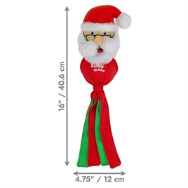 KONG Holiday Wubba Kerstman met maataanduiding van 40,6 cm lang en 12 cm breed op de afbeelding