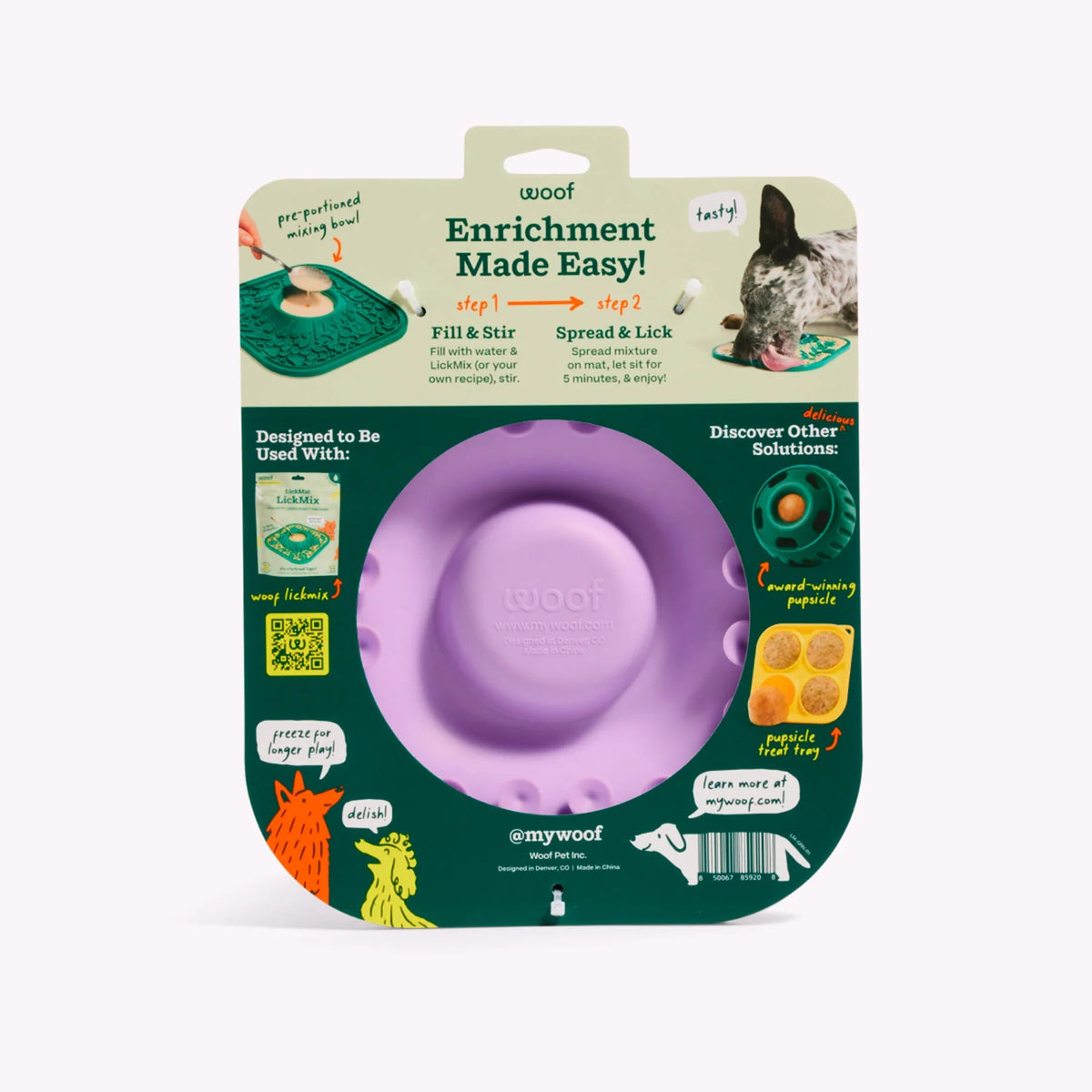 Woof - The lickmat - likmat voor honden in de kleur lavendel