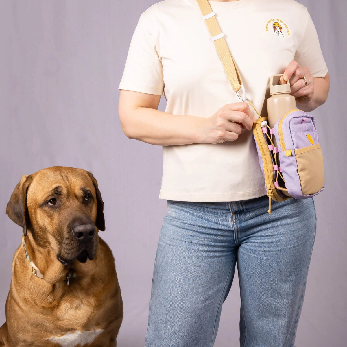 Woolly Wolf - Hydration Shoulder Bag – Lila - beloningstasje met ruimte voor een waterfles en afritsbare waterbak